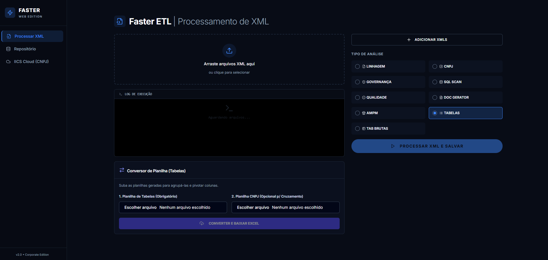 Tela de Processamento de XML - Faster