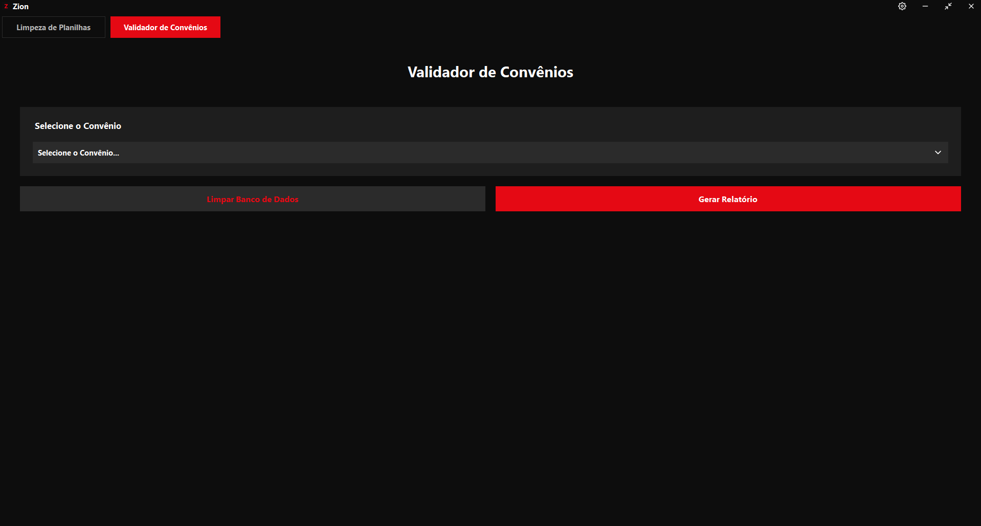 Aba Validador de Convênios - Inicial