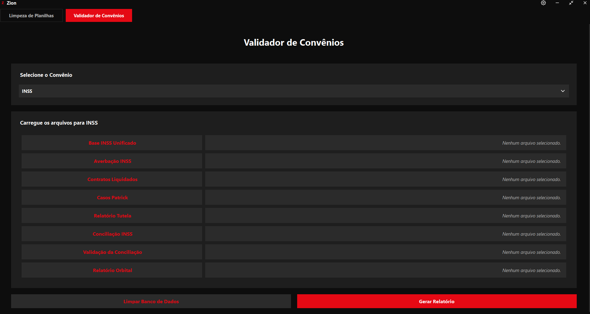 Interface do Zion - Validador com INSS