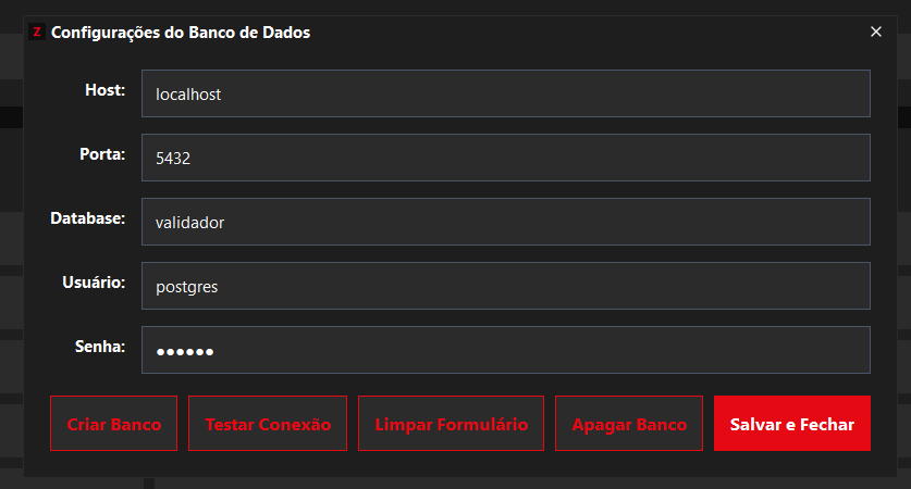 Configurações do Banco de Dados
